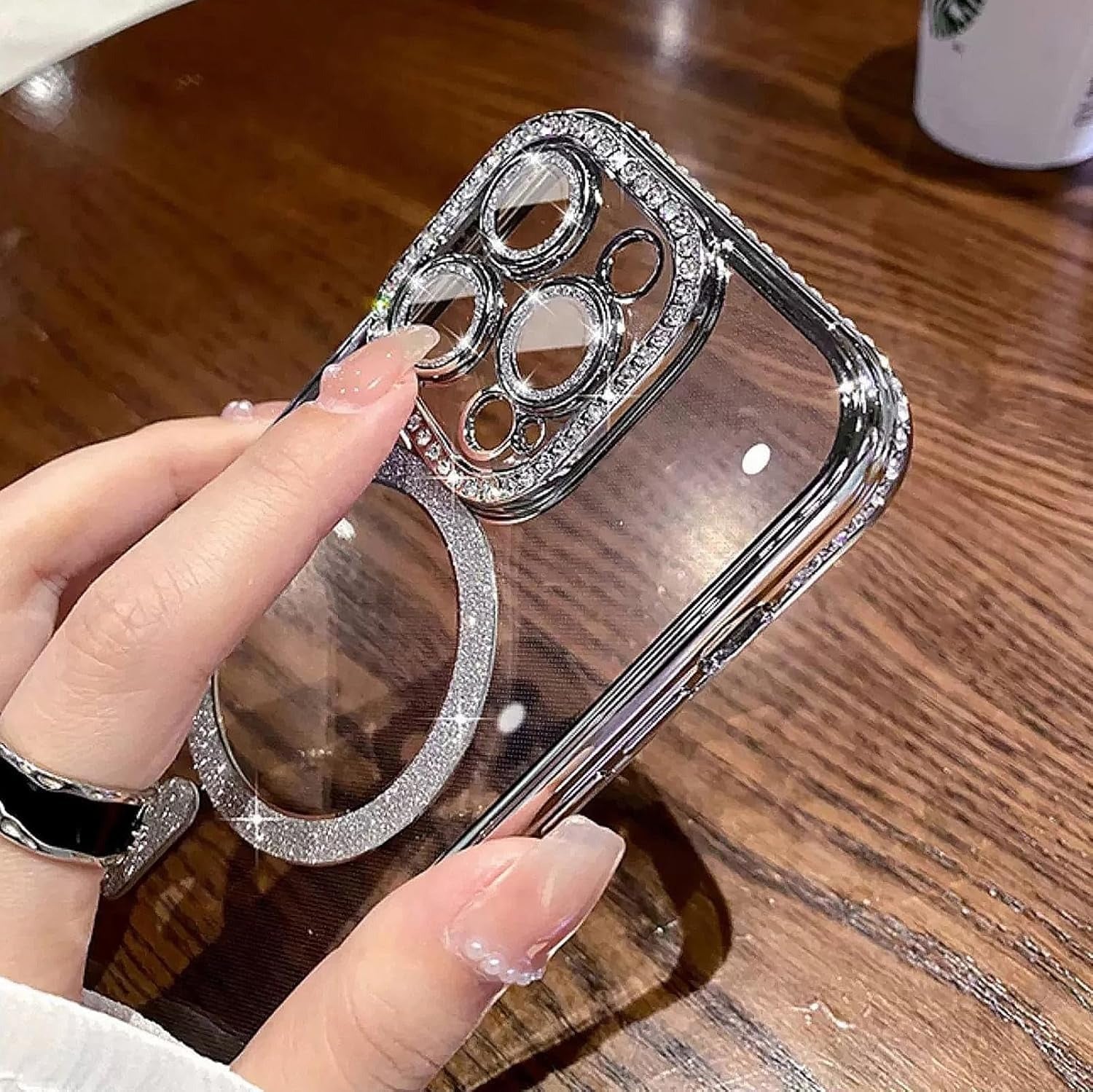 Cute Compatible iPhone 16 Pro Diamond Glitter Case – Luxury Bling Rhinestone Soft Clear TPU Bumper, MagSafe & Camera Lens Protection (Black)