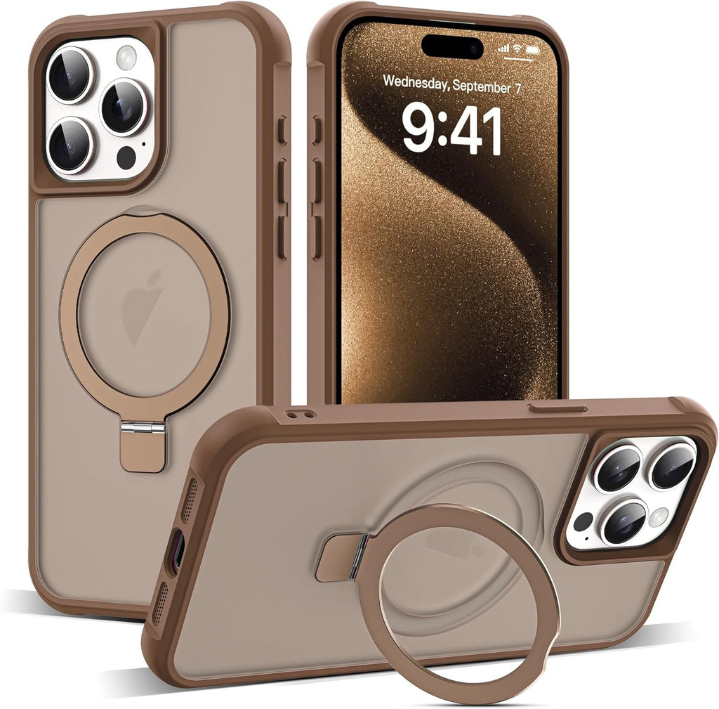 Brandson Compatible iPhone 15 Pro Max Case 🖤 Invisible Magnetic O-Ring Stand | Military-Grade Translucent Case | MagSafe Compatible | Great Grip Feeling