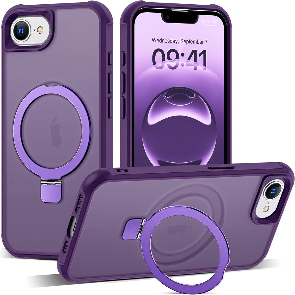 MagSafe Compatible Case for iPhone 16E (6.1", 2025) | Invisible Magnetic O-Ring Stand | Military-Grade Translucent Shockproof Cover – Purple