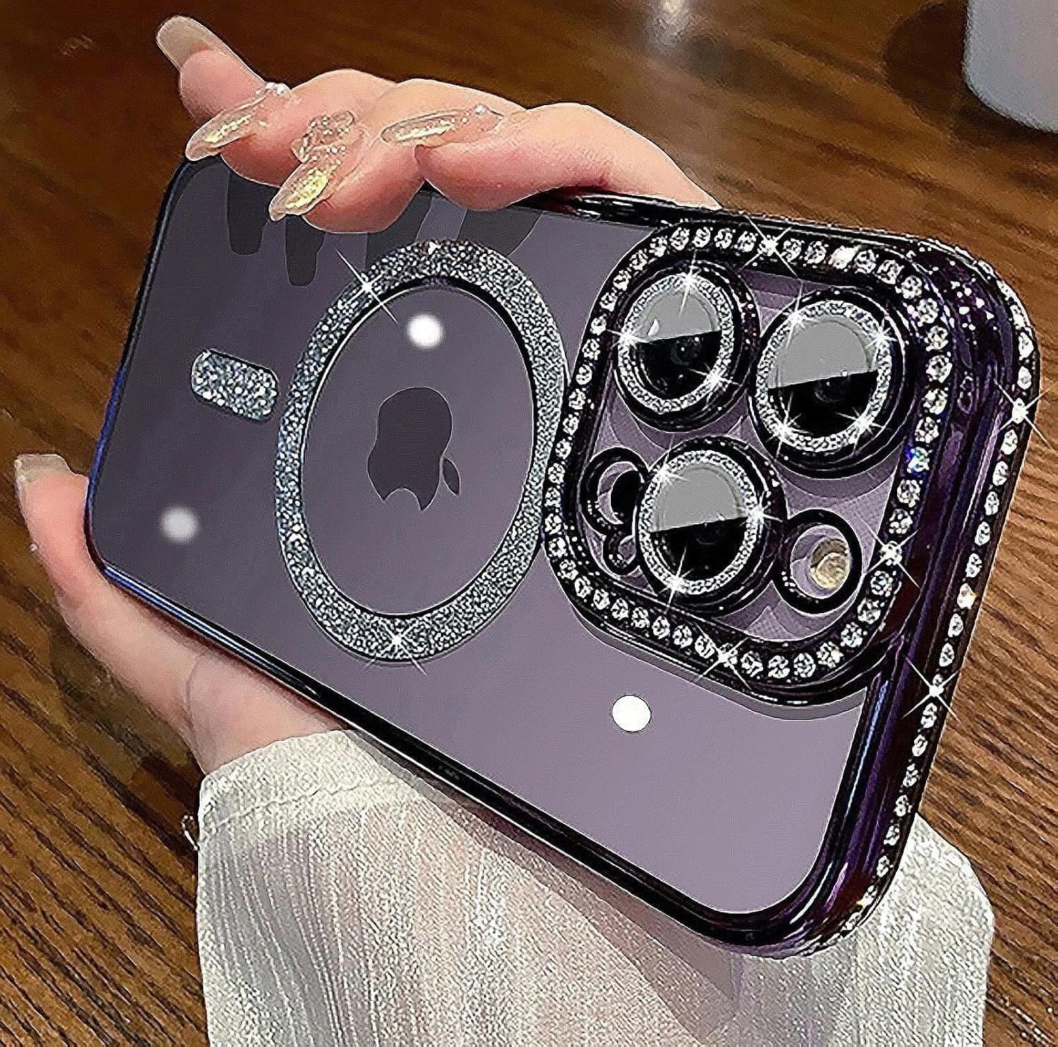 Cute Compatible iPhone 16 Plus Diamond Glitter Case – Luxury Bling Rhinestone Soft Clear TPU Bumper, MagSafe & Camera Lens Protection (Purple)